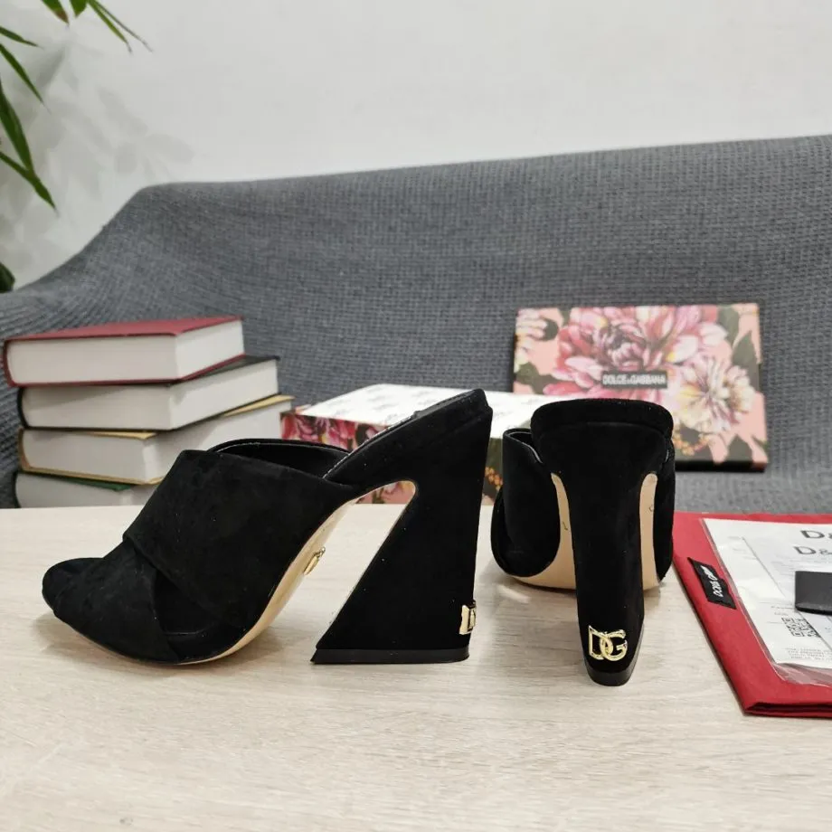 DolGa Satin Mules With Geometric Heel Black For Women DG Shoes CR1203A763080999