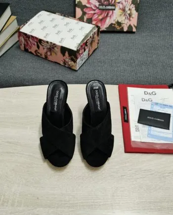 DolGa Satin Mules With Geometric Heel Black For Women DG Shoes CR1203A763080999