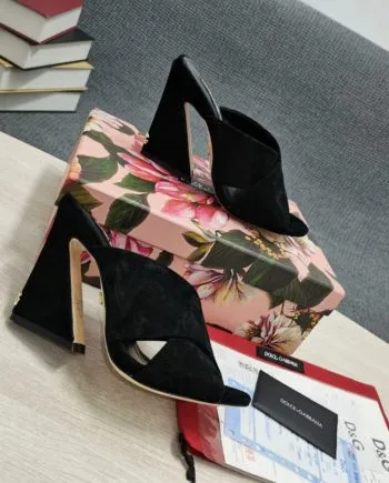 DolGa Satin Mules With Geometric Heel Black For Women DG Shoes CR1203A763080999
