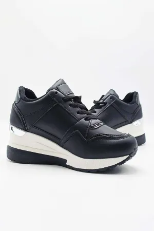 Merdi Zip Detail Lace Up Trainers in Black